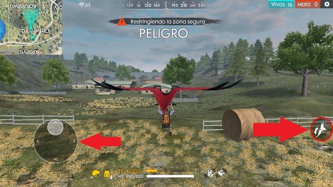 Manejo del planeador en Free Fire