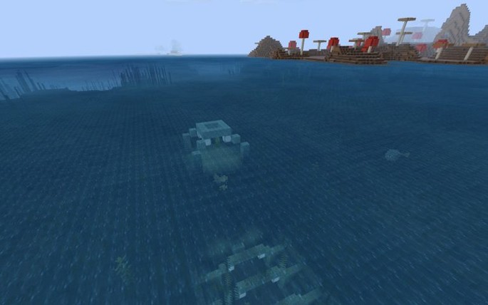 Ruinas sumergidas e isla champiñón - Semilla de Minecraft PE